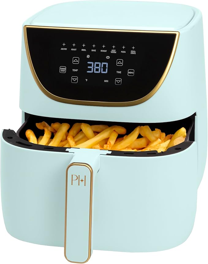 Paris Hilton Air Fryer, Large 6-Quart Capacity, Nonstick Made without PFAS, Touchscreen Display, 8-in-1 (Air Fry, Roast, Broil, Bake, Reheat, Keep Warm, Pizza, Dehydrate), Dishwasher Safe, Aqua by TheWorldofParisHilton
