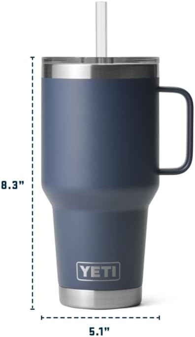 YETI Rambler 35 oz Tumbler with Handle and Straw Lid, Travel Mug Water Tumbler, Vacuum Insulated Cup with Handle, Stainless Steel, White - Image 3