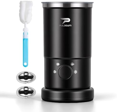 Electric Milk Frother and Steamer - 4-in-1 Automatic Coffee Steamer Frother with 10.5OZ (300ML) Capacity, Warm and Cold Foam Maker for Coffee, Latte, Cappuccino, Macchiato, and Hot Chocolate (Black) by Puldoum