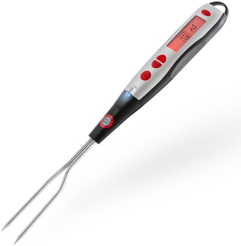 Digital Meat Thermometer Fork for Grilling and BBQ Fast Read Electronic Probes with Ready Alarm Quick Accurate Barbecue Temperature for Steak Chicken Hot Grilled Food by GrillePerfect