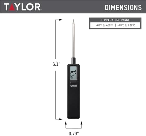 Taylor Mighty Mini Digital Meat Thermometer, Instant Read Food Thermometer for Cooking & Grilling, -40°F to 450°F Range, Compact Pocket Size with On/Off Switch, Black - Image 3