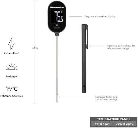 KitchenAid KQ910 Backlit Instant Read Digital Food Kitchen Grill Thermometer, Meat, and Cooking Wireless Thermometerer, Black - Image 2