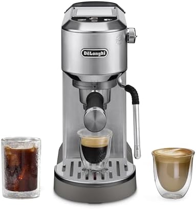 De'Longhi Dedica Duo Compact Espresso Machine - Cold Brew Coffee Maker with Milk Frother Wand- for Espresso, Hot & Iced Coffee, Cappuccinos, Lattes & Home Barista Brewing, Stainless Steel Finish by Unknown