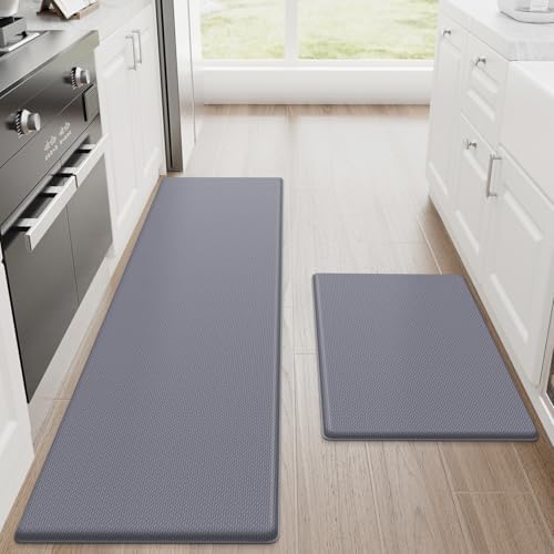 StepRite Kitchen Mats for Floor, 2-Piece Anti-Fatigue Kitchen Rugs, Grey by Bringcushiontoyourlife