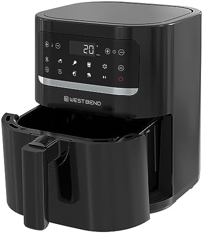 West Bend Compact Air Fryer 5-Quart Capacity with Digital Controls LCD Display and 10 Cooking Presets with Shake Reminder, Nonstick Frying Basket, 1500-Watts, Black by WestBend