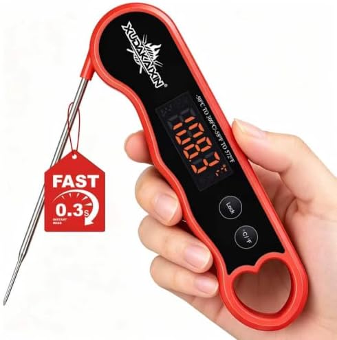 0.3s Fast Read Meat Thermometer – USB-C Rechargeable,Red by Unknown