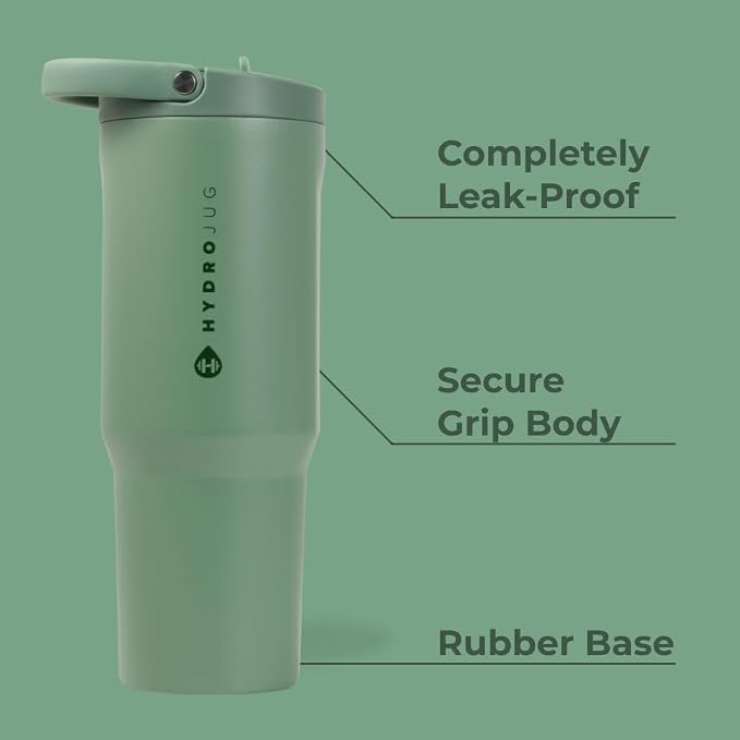 HydroJug Sport - Stainless Steel Tumbler with Straw, Vacuum Insulated, 32oz Leakproof Water Bottle, Ergonomic Design, Reusable, Dishwasher Safe, Rubber Base, Durable for Gym or Outdoors, Sage - Image 2