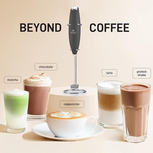 Zulay Kitchen Powerful Milk Frother Wand With Duracell Batteries - Ultra Fast Handheld Drink Mixer - Electric Whisk Foam Maker for Coffee, Lattes, Cappuccino & Matcha - Double Whisk - Charcoal - Image 4
