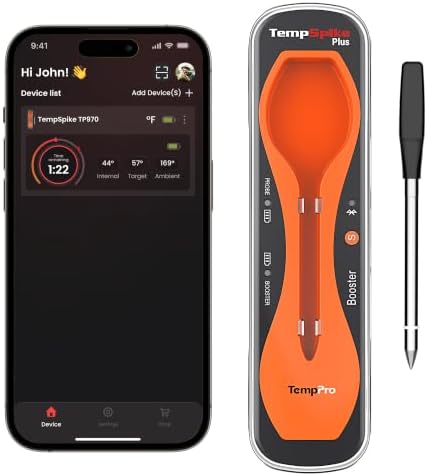 TempPro TempSpike 600ft Wireless Meat Thermometer with Ultra-Thinner Probe by TempPro