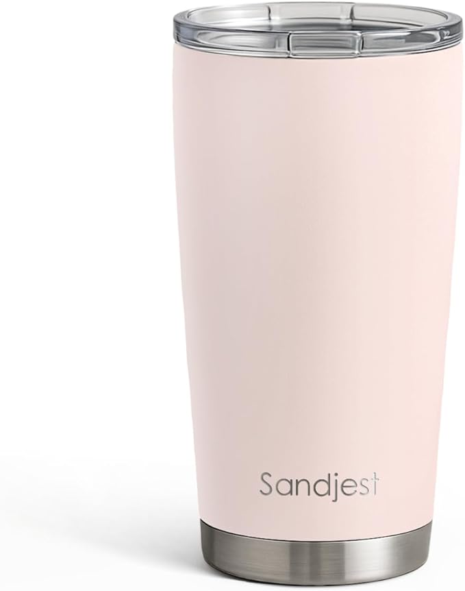 SANDJEST Stainless Steel Tumbler 20 oz, Double Wall Vacuum Insulated Mug with Lid, Travel Coffee Cup for Women Girls Friends Sisters, Birthday Christmas (Pale Pink) by SANDJEST