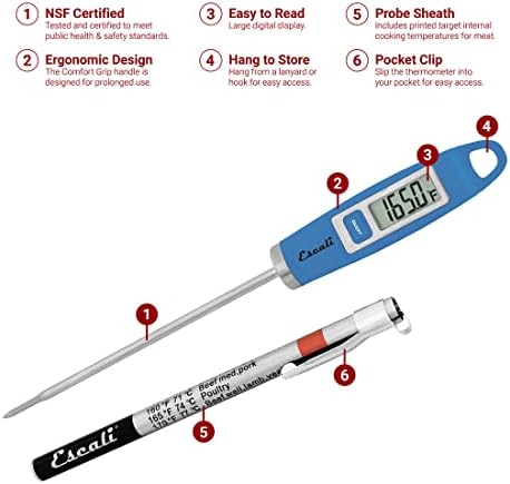 Escali DH1 Gourmet Digital Meat Thermometer with Extra Long Probe, NSF Certified, Blue - Image 2
