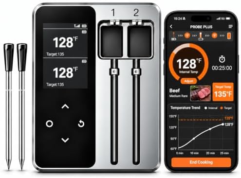 Wireless Meat Thermometer, 2 Probes, Smart Base, 6 Sensors by JoyBear