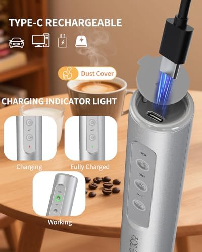 CIRCLE JOY Rechargeable Handheld Milk Frother Wand with Stand, 3 Variable Speeds, 3 Whisks and Storage Box, Electric Drink Mixer for Latte, Cappuccino, Hot Chocolate, Eggs and Protein Powder, Silver - Image 4