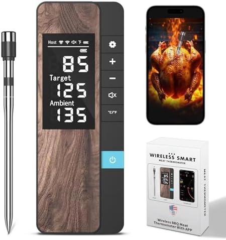 Wireless Meat Thermometer-Multi Sensors Digital Food Thermometer with Ultra-Thin Probe, Accuracy Smart Bluetooth Meat Thermometer for Steak, BBQ, Oven, Grill, Smoker,Recipes in App & Host by PRAVETTE
