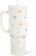Floral 40oz Slider Tumbler with Handle and Straw - Insulated Stainless Steel Travel Coffee Mug for Women Girls, Gift for Birthday Christmas by SANDJEST