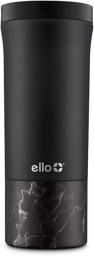 Ello Miri 16oz Vacuum Insulated Stainless Steel Travel Mug, Leak-Proof Slider Lid, Keeps Hot for 5 Hours, Perfect for Coffee or Tea, BPA-Free, Fits Most Cupholders, Holiday Gift, Black by Ello