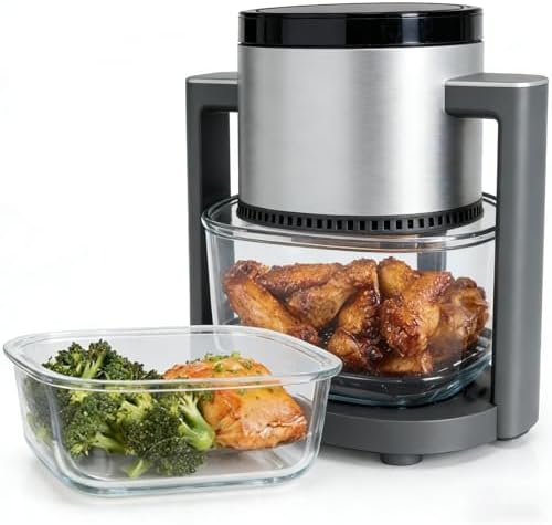 Simple Deluxe 4.7 Qt Glass Air Fryer, Non-Toxic 10-in-1 Digital Air Fryer with 360° Visible Glass Bowl, Nonstick & Dishwasher-Safe, Air Fry, Roast, Bake, Dehydrate, Fries, 1300W, Silver by SimpleDeluxe