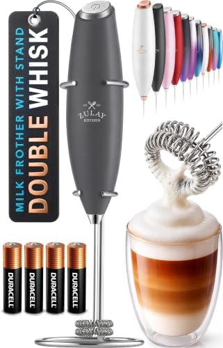 Zulay Kitchen Powerful Milk Frother Wand With Duracell Batteries - Ultra Fast Handheld Drink Mixer - Electric Whisk Foam Maker for Coffee, Lattes, Cappuccino & Matcha - Double Whisk - Charcoal by ZulayKitchen