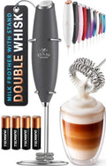 Zulay Kitchen Powerful Milk Frother Wand With Duracell Batteries - Ultra Fast Handheld Drink Mixer - Electric Whisk Foam Maker for Coffee, Lattes, Cappuccino & Matcha - Double Whisk - Charcoal by ZulayKitchen