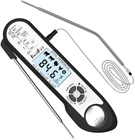 Digital Meat Food Thermometer - 2~3S Instant Read Cooking Thermometer, Backlight, Built-in Magnet, Calibration, Foldable Probe for Kitchen Deep Fry BBQ Grill Roast Turkey by Neoikos