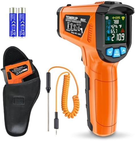 Infrared Thermometer Gun, Non Contact Digital Laser Thermometer Temperature Gun with Color LCD for Cooking, HVAC, Home Repairs, Humidity Measurement, Adjustable Emissivity -58°F to 1472°F(-50~800°C) by TEMIRUP