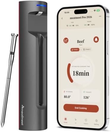 Wireless Meat Thermometer Bluetooth, 6-Sensor, ±1°F Accuracy by Meatmeet