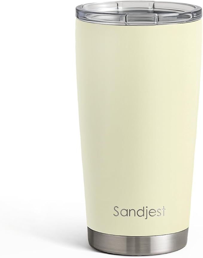 SANDJEST Stainless Steel Tumbler 20 oz, Double Wall Vacuum Insulated Mug with Lid, Travel Coffee Cup for Women Girls Friends Sisters,Birthday Christmas (Butter) by SANDJEST