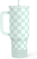 Checkered Tumbler with Handle 40oz, Mint Checker Cup Stainless Steel Insulated Tumblers Coffee Travel Mug Cups with Straw, Gifts for Women Girls Teen Birthday Christmas by SANDJEST