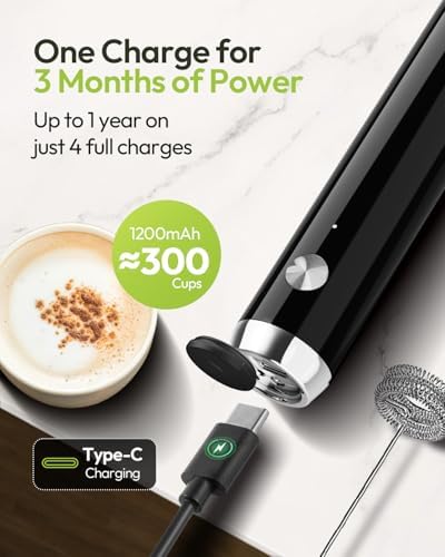 Maestri House LunaFro Rechargeable Milk Frother, Stand & 2 Detachable Whisk - Image 3