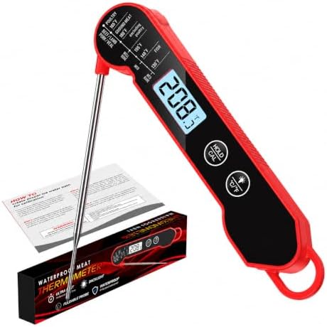 Meat Thermometer Digital, 1 Sec Instant Read, IP67 Waterproof, Backlit by SMNQIUA
