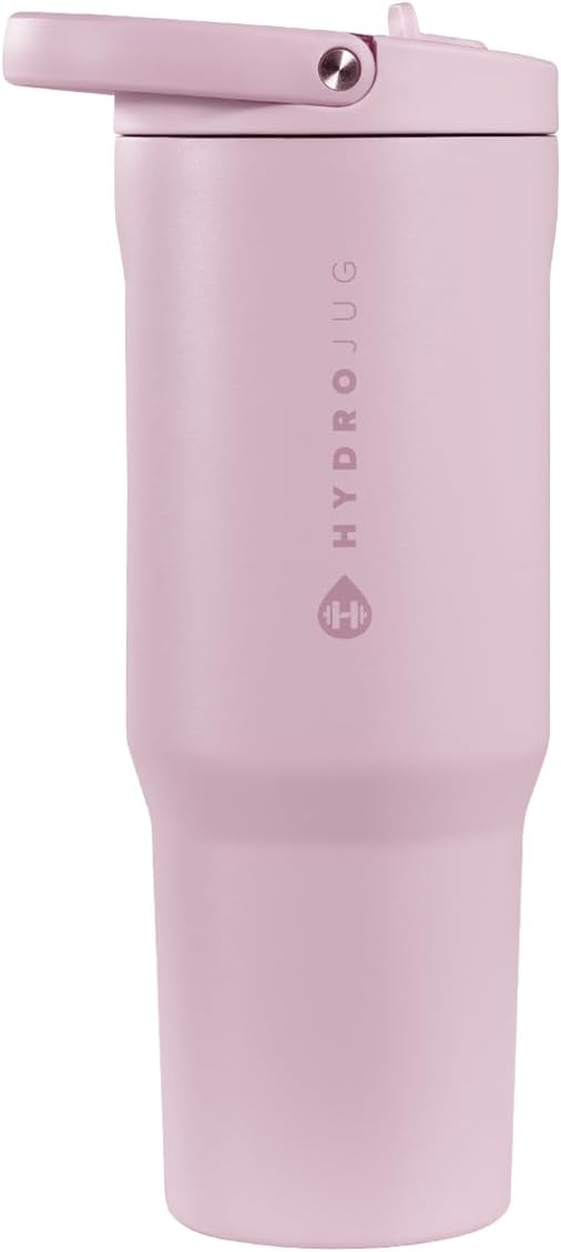 HydroJug Sport - Stainless Steel Tumbler with Straw, Vacuum Insulated, 32oz Leakproof Water Bottle, Ergonomic Design, Reusable, Dishwasher Safe, Rubber Base, Durable for Gym or Outdoors, Sweet Pea by Hydrojug