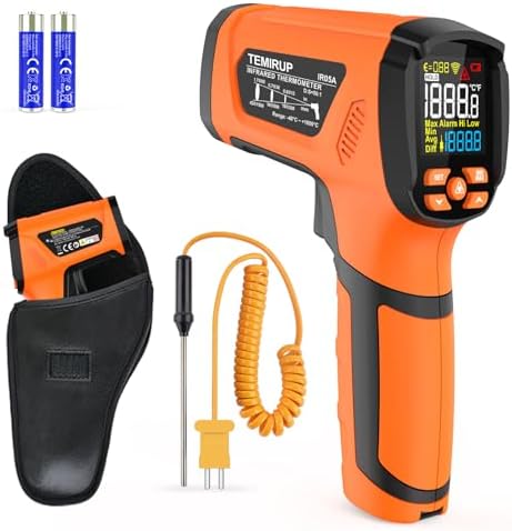 Infrared Thermometer Temperature Gun,-40℉~2912℉ Pyrometer, 50:1 High Temp Thermometer with Thermocouple Probe, Non-Contact Digital IR Laser Thermometer for Industrial HVAC Forge Metal by TEMIRUP