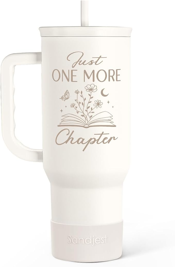 Book Lover Gifts for Women, Just One More Chapter Tumbler with Handle, Stainless Steel Insulated Coffee Travel Mug Cup, Gifts for Women Girls Bookworm on Christmas Birthday, 40oz by SANDJEST