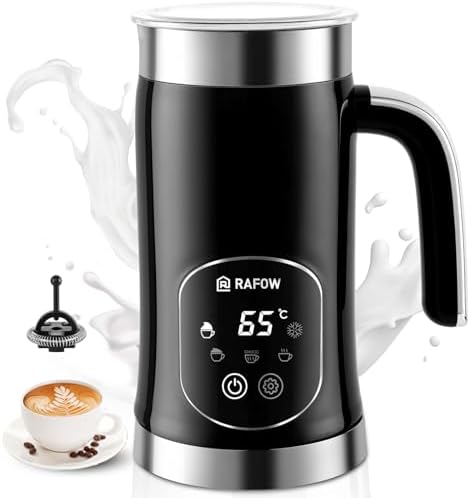 5-in-1 Milk Frother and Steamer - Upgraded Automatic Milk Steamer 11.8oz Hot & Cold Foam Maker and Milk Warmer with LED Display Touch Screen & Two Whisks for Latte,Cappuccinos,Silent Working-110V by Rafow