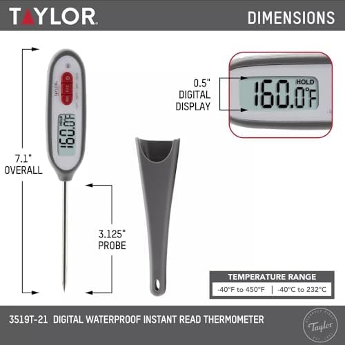 Taylor – Compact Instant-Read Pen Style Digital Kitchen Meat Thermometer - Waterproof Grey - Gray - Image 4