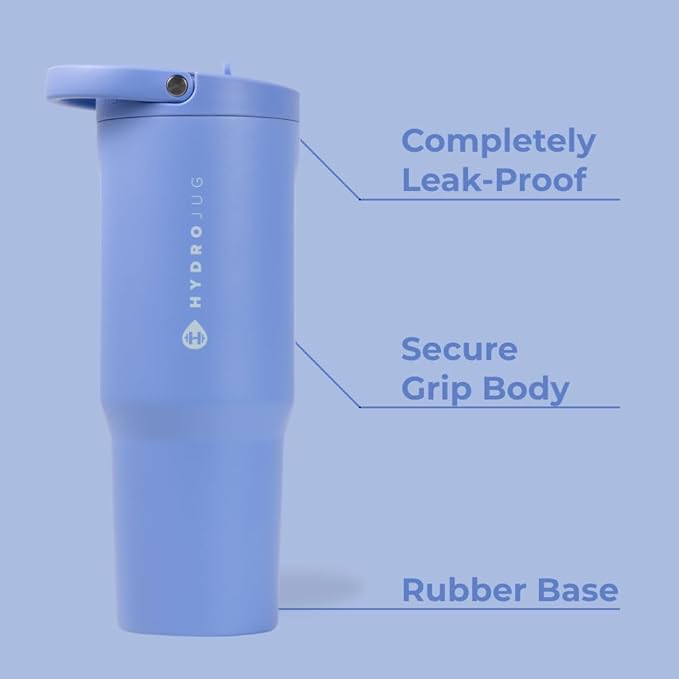 HydroJug Sport - Stainless Steel Tumbler with Straw, Vacuum Insulated, 32oz Leakproof Water Bottle, Ergonomic Design, Reusable, Dishwasher Safe, Rubber Base, Durable for Gym or Outdoors, Light Blue - Image 2