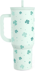 40oz Shamrock Tumbler with Handle and Straw - Insulated Stainless Steel Coffee Travel Mug, Christmas St. Patrick's Day Irish Gifts by SANDJEST