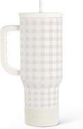 SANDJEST Grey Gingham 40oz Slider Tumbler with Handle and Straw - Insulated Stainless Steel Travel Coffee Mug for Women Girls, Gift for Birthday, Christmas by SANDJEST