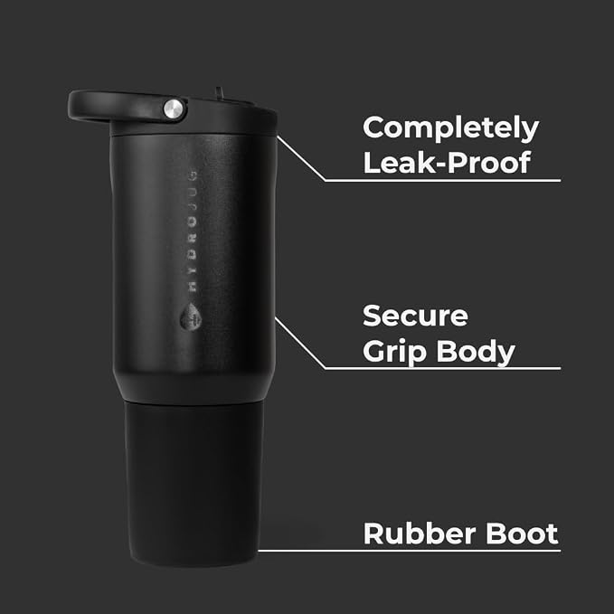 HydroJug Sport - Stainless Steel Tumbler with Straw, Vacuum Insulated, 20oz Leakproof Water Bottle, Ergonomic Design, Reusable, Dishwasher Safe, Rubber Base, Durable for Gym or Outdoors, Black - Image 2