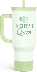 SANDJEST Pickleball 40oz Tumbler With Handle and Straw, Pickleball Queen Insulated Stainless Steel Travel Coffee Mug for Women Girls Players, Gift Idea for Birthday Christmas Mothers Day by SANDJEST