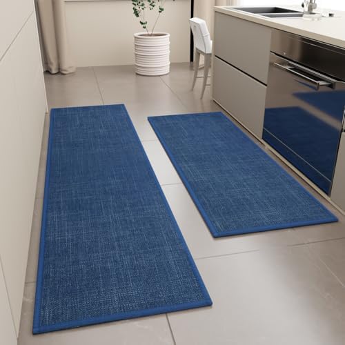 SUMLANS Kitchen Mat Set of 2 PCS, Cushioned Non Slip Rugs for Kitchen Floor, Absorbent Runner Comfort Standing Mats Washable for Kitchen, Office, Home (Dark Blue, 17.3"x47"+17.3"x71") - Image 2