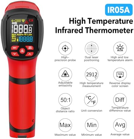 Infrared Thermometer Temperature Gun -40℉~2912℉, 50:1 Pyrometer Digital High IR Temp Thermometer Gun for Industrial Furnace Kiln Foundry Metal Casting Welding HVAC - Image 2