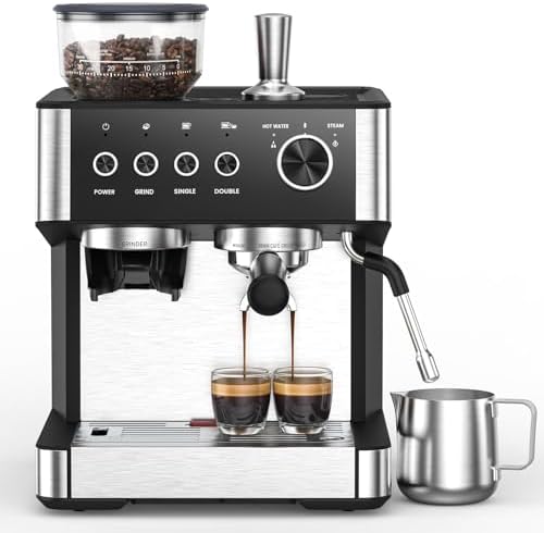 (2026 Upgrade) Espresso Machine with Grinder, Expresso Coffee Machines with Built-in Anti-Clog Coffee Grinder/Milk Steam Wand/Frother, Expresso Machines for Home Perfect Cappuccino & Latte-Gloss Black by Electactic