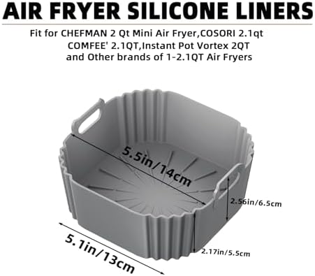 Silicone Air Fryer Liners for CHEFMAN 2 Qt Mini Air Fryer, 2 Pack Square Small Airfryer Liners Reusable for Ninja/DASH/Cuisinart/topzee/COSORI/BELLA/COMFEE'/Instant Pot/Tasty/DEIME/Bear 1-2.1QT - Image 2
