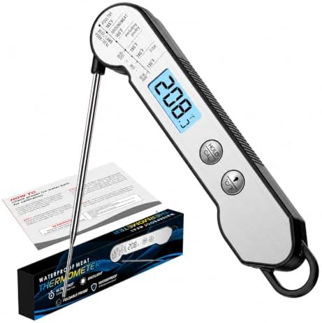 Meat Thermometer Digital, 1 Sec Instant Read, IP67 Waterproof, Backlit by SMNQIUA