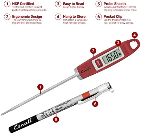 Escali DH1 Gourmet Digital Meat Thermometer with Extra Long Probe, NSF Certified, Red - Image 2