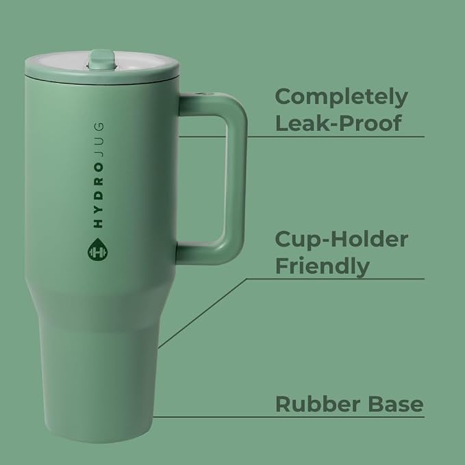 HydroJug Traveler - 32 oz Water Bottle with Handle & Flip Straw - Fits in Cup Holder, Leak Resistant Tumbler-Reusable Insulated Stainless Steel & Rubber Base - Gifts for Women & Men, Sage - Image 2