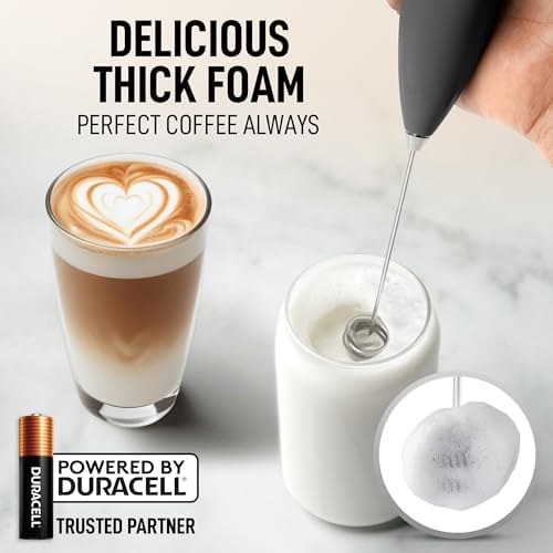 Zulay Kitchen Powerful Milk Frother Wand With Duracell Batteries - Ultra Fast Handheld Drink Mixer - Electric Whisk Foam Maker for Coffee, Lattes, Cappuccino & Matcha - Double Whisk - Charcoal - Image 2