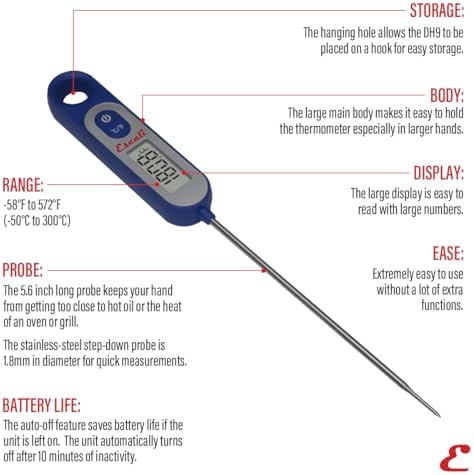 Escali Long Stem Digital Thermometer for Meat, Frying, Cooking, Candy and Kitchen Use, Extra Long 5.6-Inch Probe, Blue - Image 6