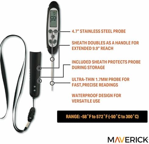 MAVERICK LW-09 Fast Read Digital Probe Thermometer - Ultra-Thin 1.7mm Stainless Steel Probe, Waterproof, Min/Max/Hold Functions, Auto-Off - Image 2
